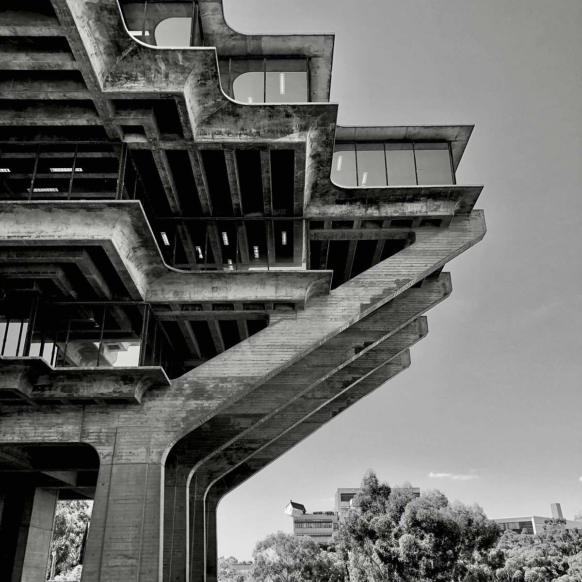 geisel library grayscale photography of building san diego